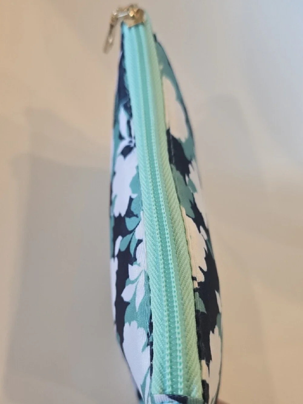 Floral Zip Pouch Make Up Bag Mint, Navy & White